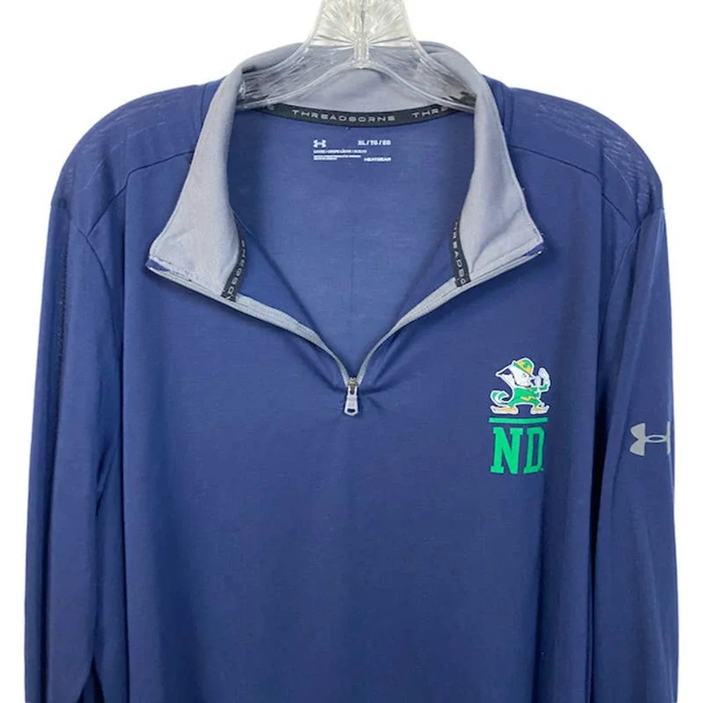 Men's L UNDER ARMOUR Notre Dame 1/4-Zip Pullover Lightweight Leprechaun Top  25" - Picture 2 of 9